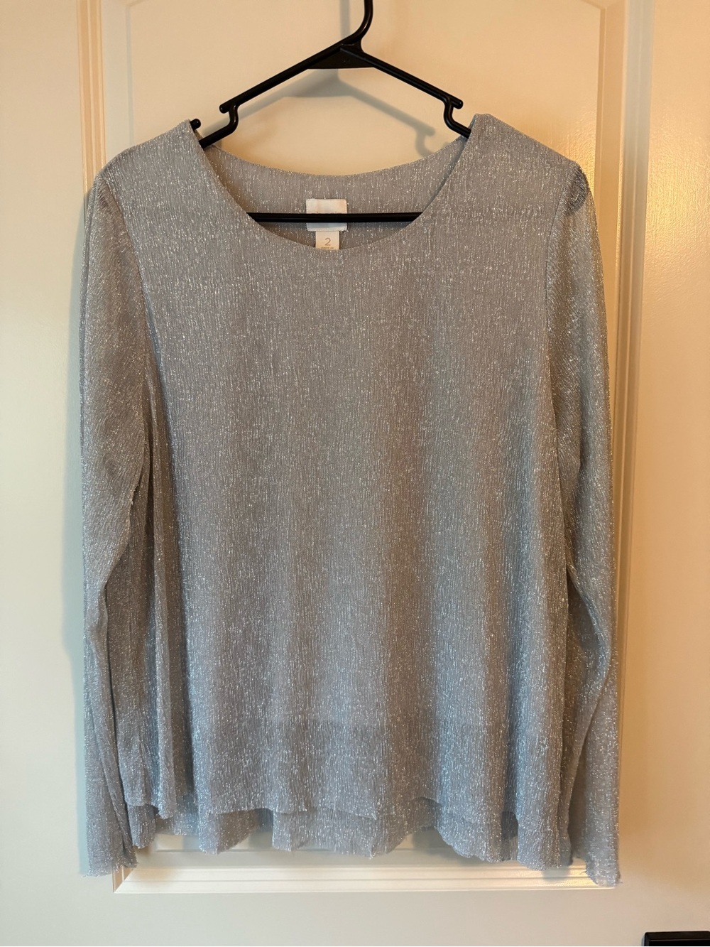 Chico's Silver Shimmer Long-Sleeve Top